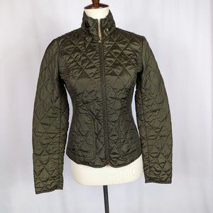 Banana Republic Green Quilted Bomber Jacket Short Gold Detail Womens Sz XS